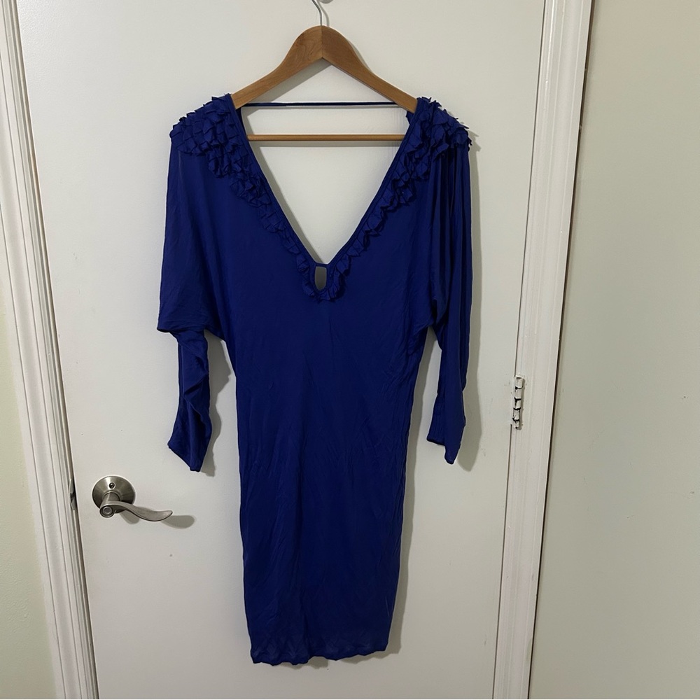BCBGMaxAzria Royal Blue Cut Out Sleeves Midi Dress | Size Medium